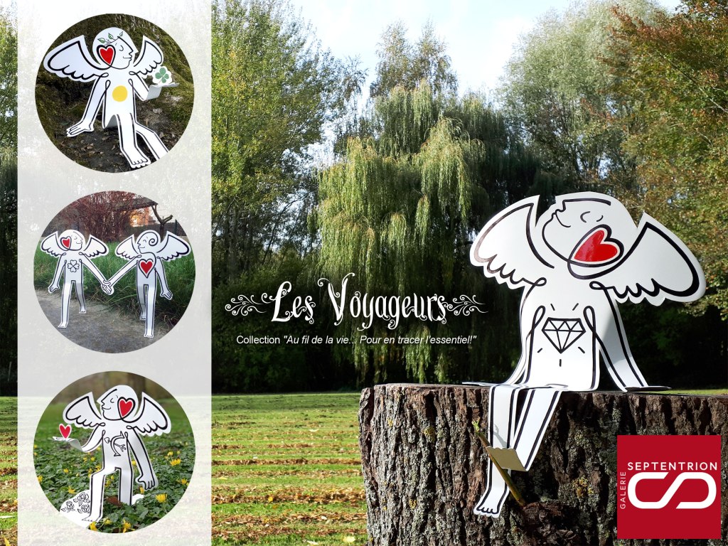 Sculptures Au fil de la vie nommés les voyageurs, par Hélène Goddyn, galerie Septentrion à Marcq-en-Baroeul